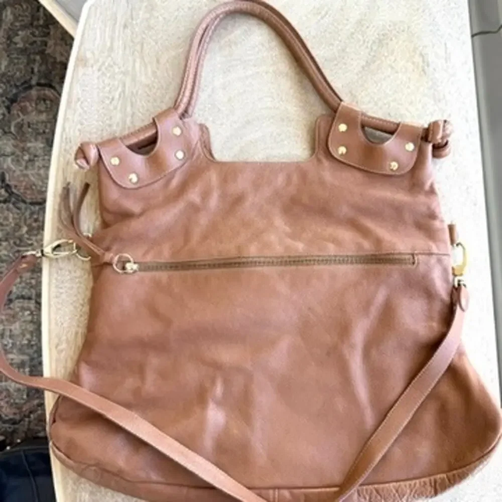 Pietro Alessandro Leather Tote Shoulder Bag‎ Tan Made in New York Boho Statement